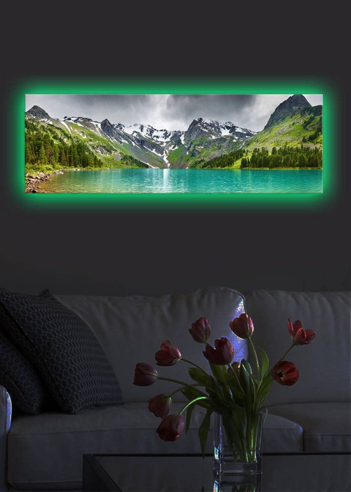 Wallity Obraz s LED osvětlením JEZERO V HORÁCH 5 30 x 90 cm - Houseland.cz