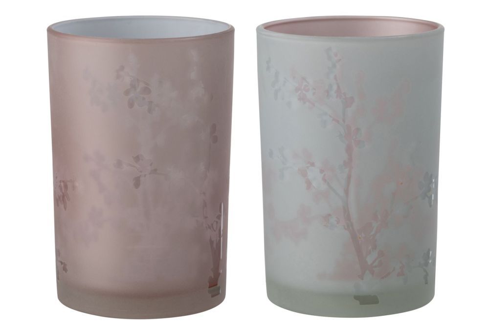 2ks růžový a modrý skleněný svícen na čajovou svíčku Sakura - Ø 12*17cm J-Line by Jolipa - LaHome - vintage dekorace