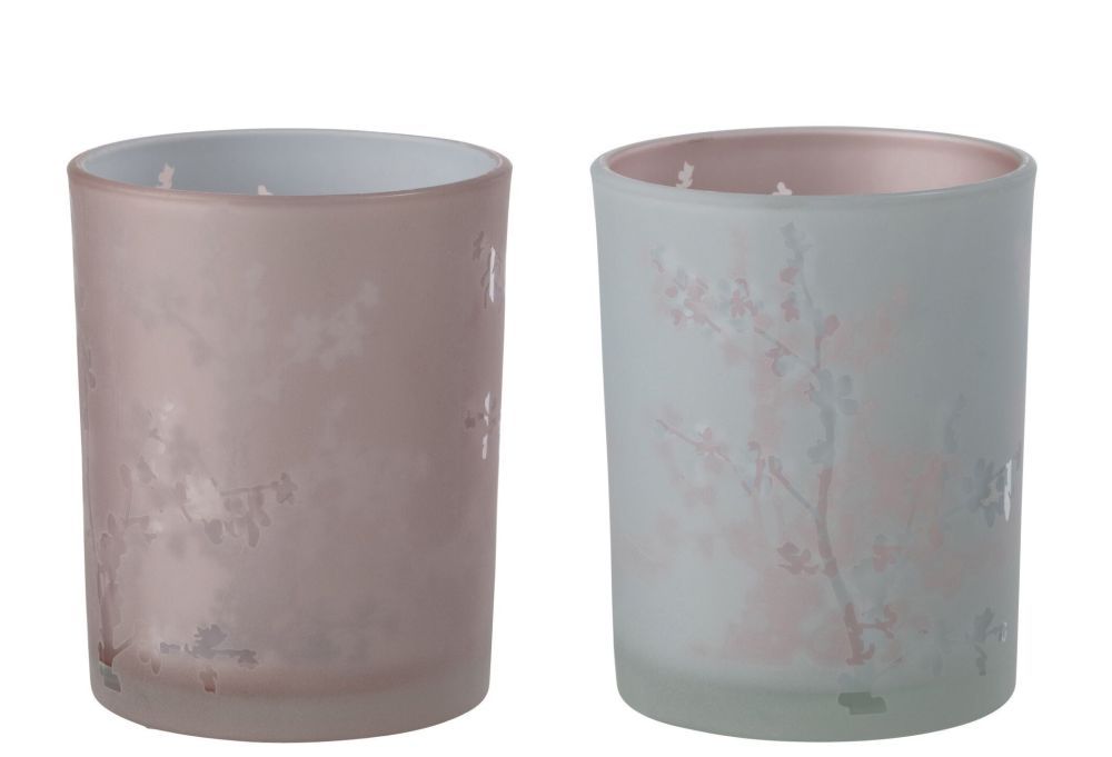 2ks růžový a modrý skleněný svícen na čajovou svíčku Sakura - Ø 10*12cm J-Line by Jolipa - LaHome - vintage dekorace