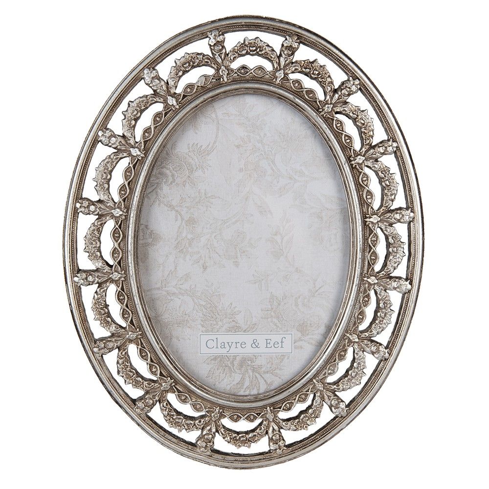 Stříbrný antik oválný fotorámeček se zdobným okrajem - 20*1*25 cm / 13*18 cm Clayre & Eef - LaHome - vintage dekorace