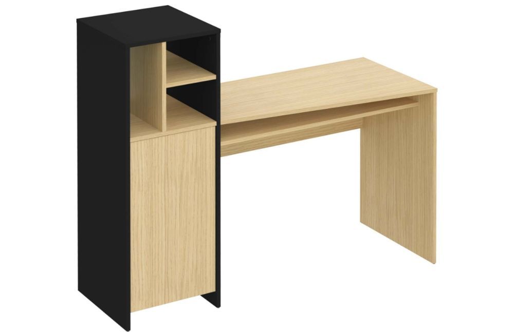 Černý pracovní stůl TEMAHOME Mitch 130 x 50 cm s dubovým dekorem - Designovynabytek.cz