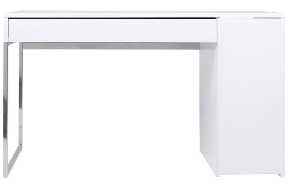 Bílý lakovaný pracovní stůl TEMAHOME Prado 130 x 60 cm s chromovanou podnoží - Designovynabytek.cz