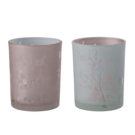 2ks růžový a modrý skleněný svícen na čajovou svíčku Sakura - Ø 10*12cm J-Line by Jolipa