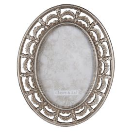 Stříbrný antik oválný fotorámeček se zdobným okrajem - 20*1*25 cm / 13*18 cm Clayre & Eef LaHome - vintage dekorace
