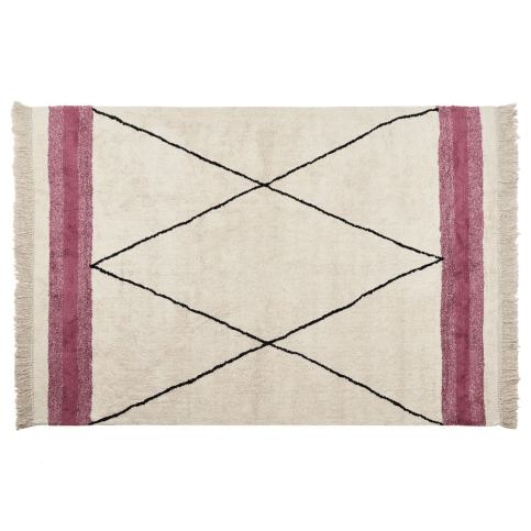 Bavlněný koberec 140 x 200 cm béžový/ růžový AFSAR Beliani.cz