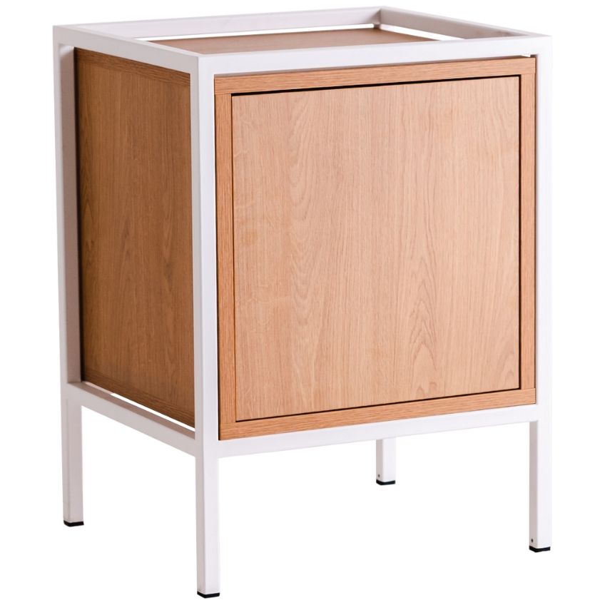 Nordic Design Noční stolek Skipo s dvířky 60 x 45 cm s dubovým dekorem a bílou konstrukcí - Designovynabytek.cz