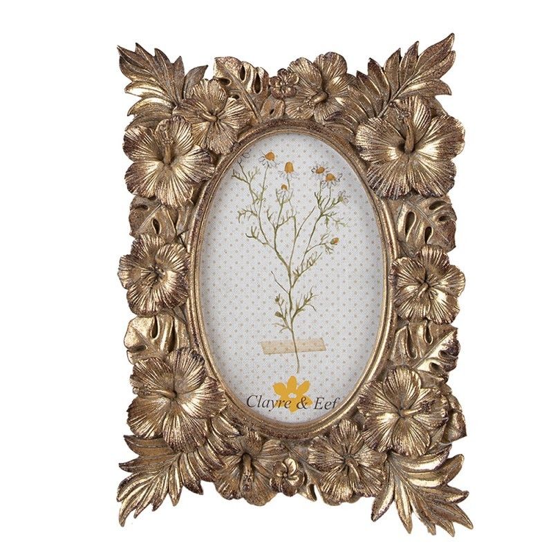 Zlatý antik fotorámeček s květy ibišku - 17*2*23 cm / 10*15 cm Clayre & Eef - LaHome - vintage dekorace