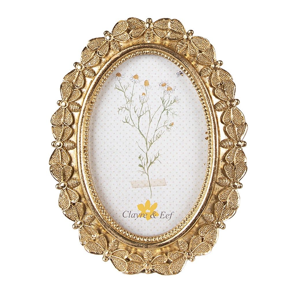 Zlatý oválný fotorámeček se včelkami - 16*2*20 cm / 10*15 cm Clayre & Eef - LaHome - vintage dekorace