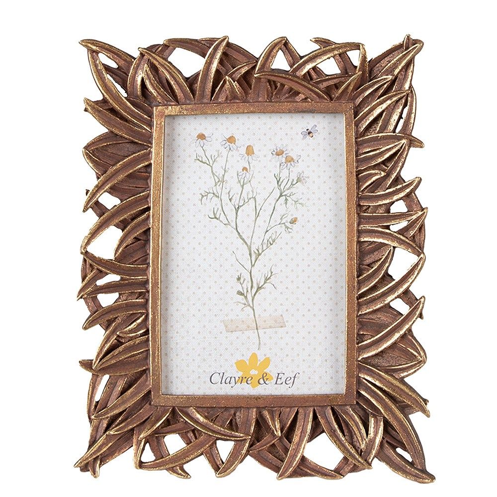 Zlato-hnědý fotorámeček se zdobným okrajem listů - 18*2*21 cm / 10*15 cm Clayre & Eef - LaHome - vintage dekorace