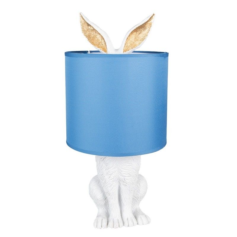 Bílá stolní lampa králík s modrým stínidlem Rabbi - Ø 20*43 cm E27/max 1*60W Clayre & Eef - LaHome - vintage dekorace