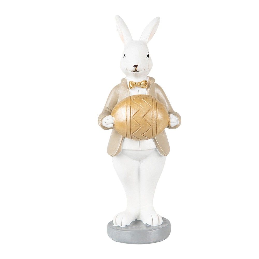 Velikonoční dekorace králík v hnědém kabátku držící vajíčko - 6*6*15 cm Clayre & Eef - LaHome - vintage dekorace