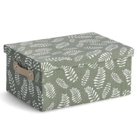 Zeller Úložný box s víkem, bavlněný, motiv listů, zelený, 36 x 26 x 13,5 cm