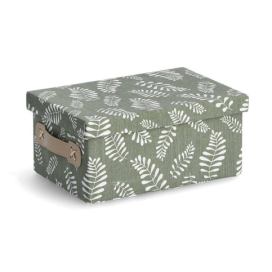 Zeller Úložný box s víkem, bavlněný, motiv listů, zelený, 28 x 19,5 x 13 cm