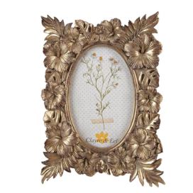 Zlatý antik fotorámeček s květy ibišku - 17*2*23 cm / 10*15 cm Clayre & Eef LaHome - vintage dekorace