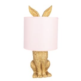 Zlatá stolní lampa králík s růžovým stínidlem Rabbi – Ø20*43 cm E27/max 1*60W Clayre & Eef