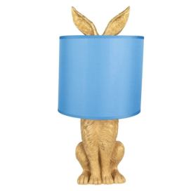 Zlatá stolní lampa králík s modrým stínidlem Rabbi – Ø20*43 cm E27/max 1*60W Clayre & Eef
