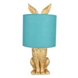 Zlatá stolní lampa králík s tyrkysovým stínidlem Rabbi – Ø20*43 cm E27/max 1*60W Clayre & Eef