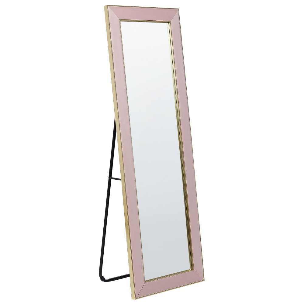 Sametové stojací zrcadlo 50 x 150 cm růžové LAUTREC - Beliani.cz