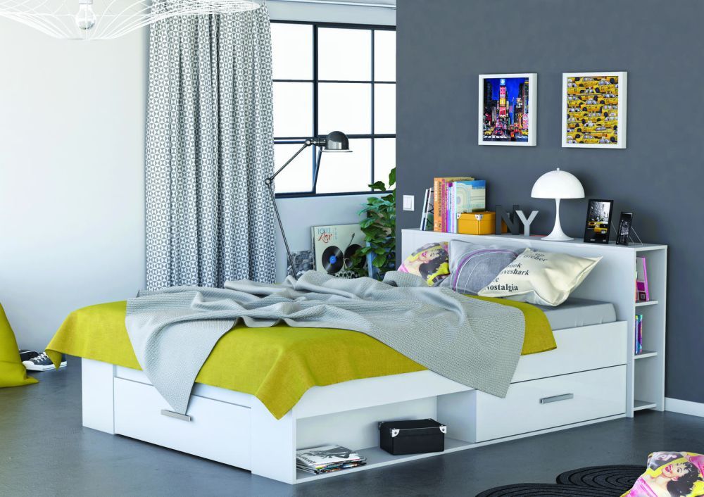 Aldo Manželská postel s prostorem Space large white - Nábytek ALDO