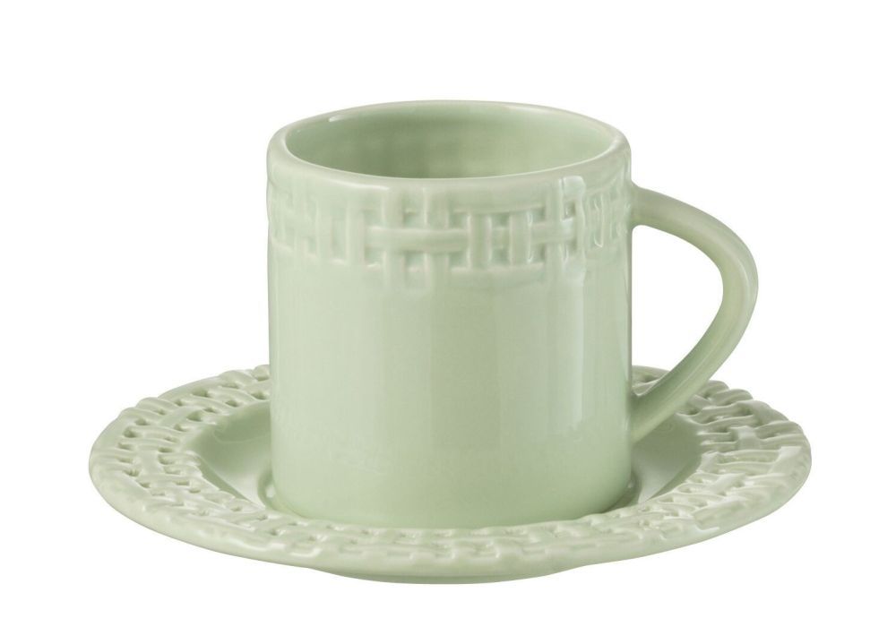 Zelený keramický šálek s podšálkem Hella Pastel Green - 14*14*9 cm J-Line by Jolipa - LaHome - vintage dekorace