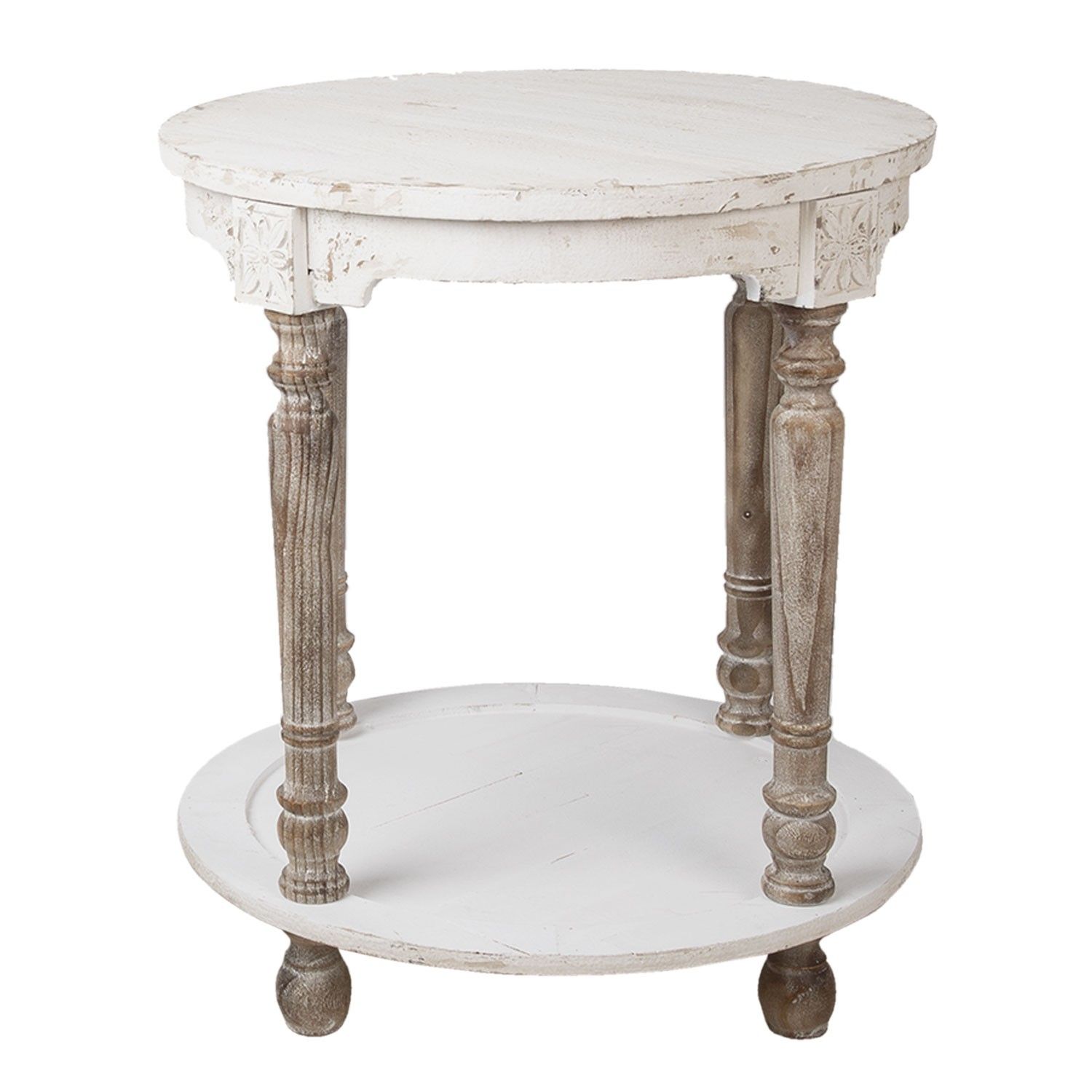 Bílo hnědý kulatý odkládací stolek Raul - Ø 60*68 cm Clayre & Eef - LaHome - vintage dekorace