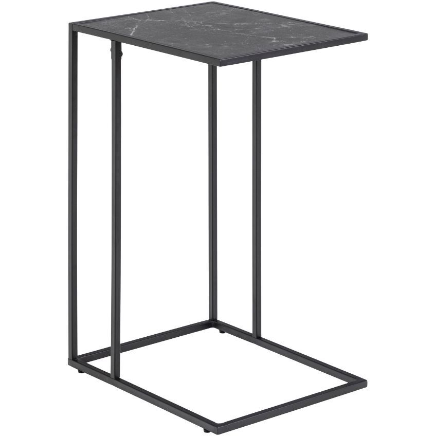 Scandi Černý kovový odkládací stolek s mramorovým dekorem Rowan 43 x 35 cm - Designovynabytek.cz