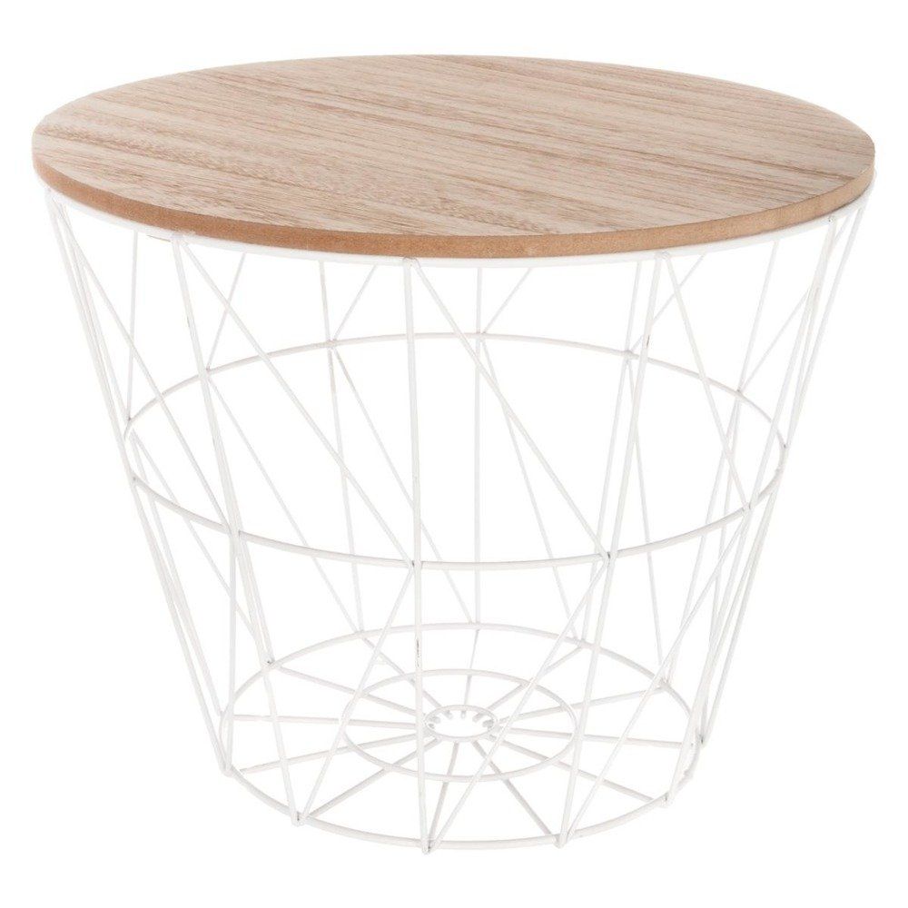 Atmosphera Odkládací stolek s úložným prostorem a dřevěným víkem, bílý - EDAXO.CZ s.r.o.