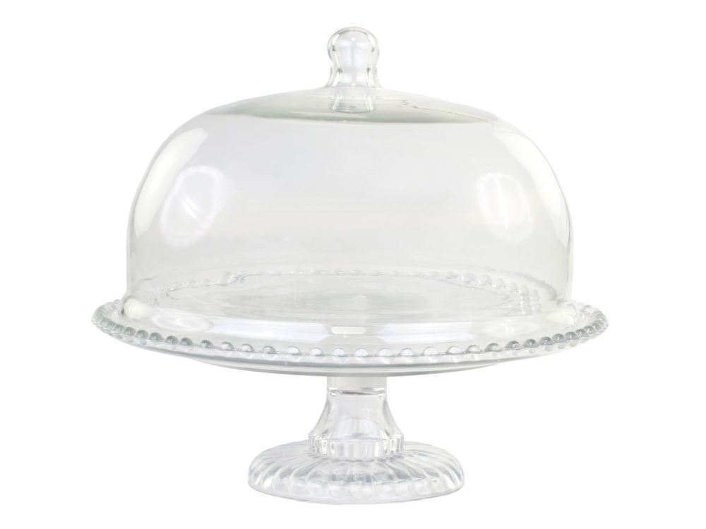 Skleněný podnos na noze s poklopem Glass Dome - Ø 33*26 cm Chic Antique - LaHome - vintage dekorace