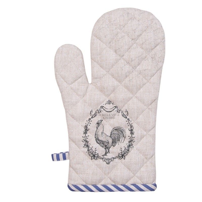 Béžová bavlněná chňapka - rukavice s kohoutem Devine French Roster - 18*30 cm Clayre & Eef - LaHome - vintage dekorace