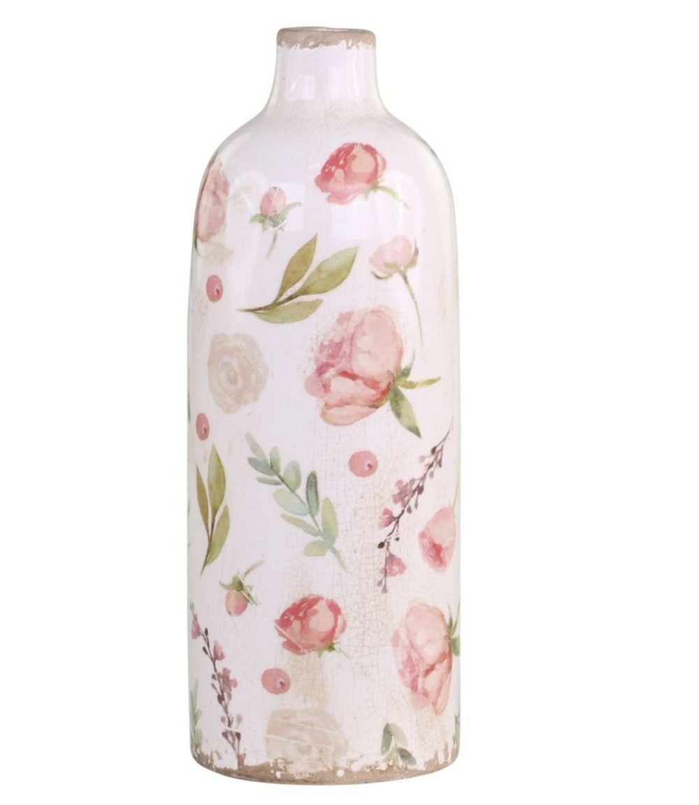 Keramická dekorační váza s květy Floral Étel - Ø 11*31cm Chic Antique - LaHome - vintage dekorace