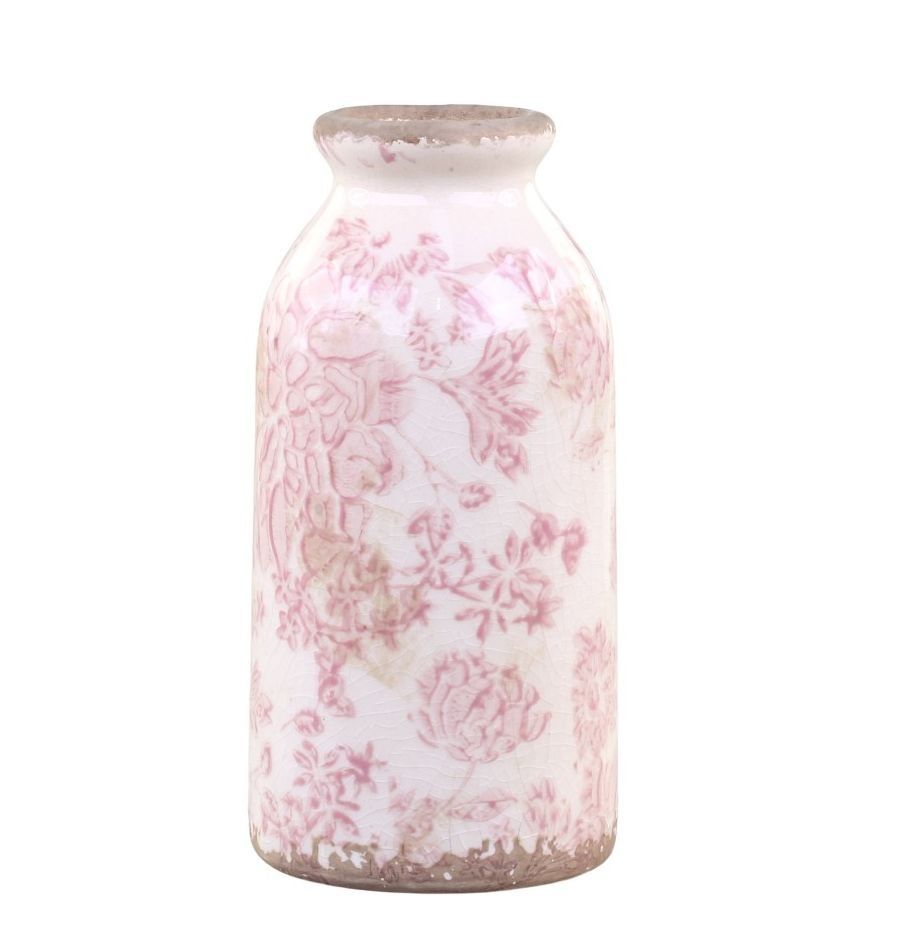 Keramická dekorační váza s růžovými květy Melun - Ø 8*16 cm Chic Antique - LaHome - vintage dekorace