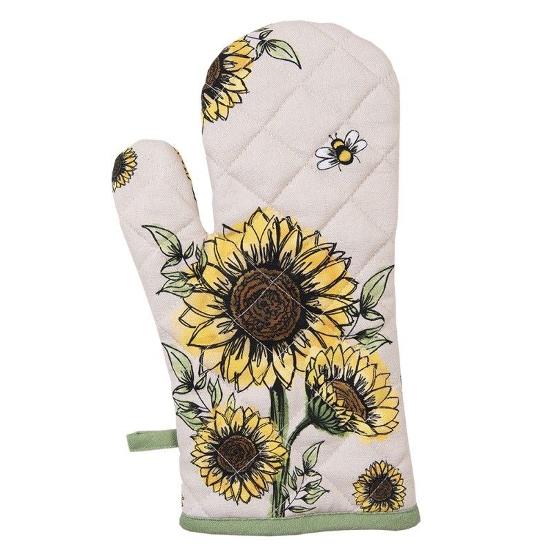 Béžová bavlněná chňapka - rukavice se slunečnicemi Sunny Sunflowers - 18*30 cm Clayre & Eef - LaHome - vintage dekorace
