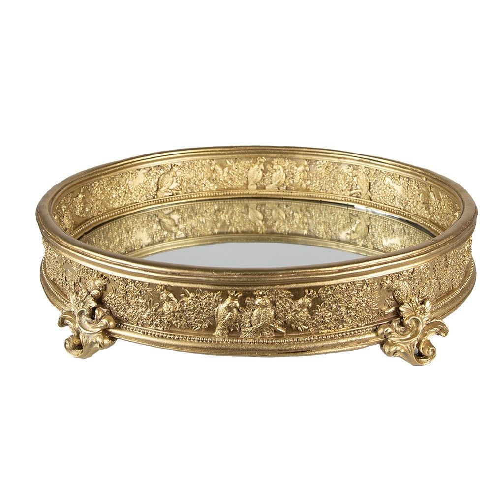 Zlatý antik dekorativní kulatý podnos se zrcadlem - 37*29*8 cm Clayre & Eef - LaHome - vintage dekorace