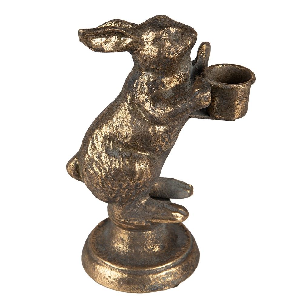 Zlatý antik kovový svícen králík - 12*10*30 cm Clayre & Eef - LaHome - vintage dekorace