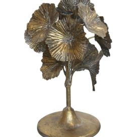 Bronzový antik kovový svícen zdobený květy Flower - Ø 18*24cm Chic Antique