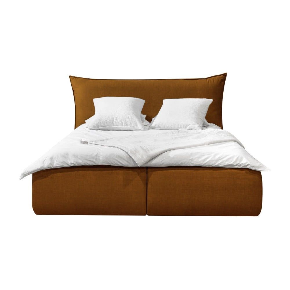 Okrově žlutá čalouněná dvoulůžková postel s úložným prostorem s roštem 160x200 cm Jade – Bobochic Paris - Bonami.cz