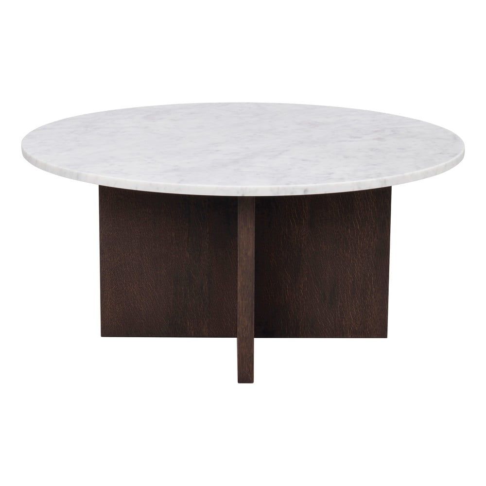 Bílo-hnědý mramorový kulatý konferenční stolek 90x90 cm Brooksville - Rowico - Bonami.cz