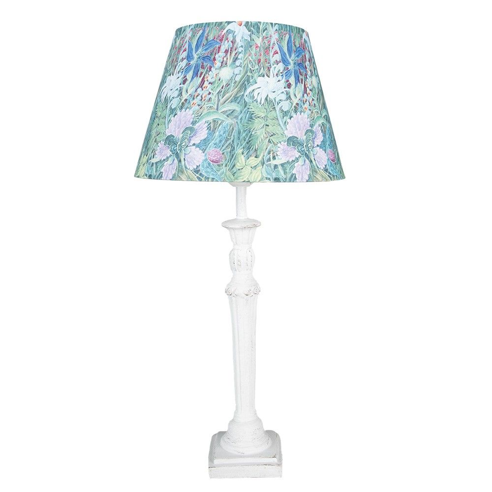 Bílá stolní lampa se zeleným květovaným stínidlem Violé - Ø 24*52 cm E27/max 1*60W Clayre & Eef - LaHome - vintage dekorace