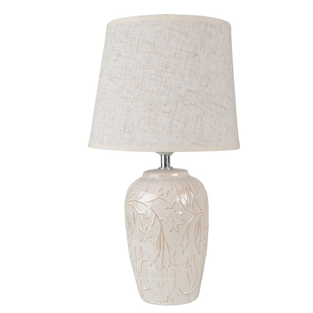 Béžová stolní lampa se zdobnou keramickou nohou Tioné - Ø 20*37 cm E27/max 1*60W Clayre & Eef - LaHome - vintage dekorace