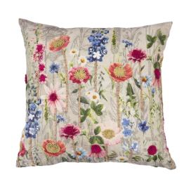 Béžový polštář rozkvetlá louka Flowers Poppy s výšivkou - 45*45*15cm Mars & More LaHome - vintage dekorace