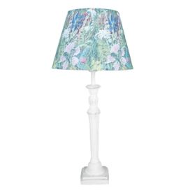 Bílá stolní lampa se zeleným květovaným stínidlem Violé - Ø 24*52 cm E27/max 1*60W Clayre & Eef