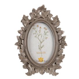 Hnědý oválný fotorámaček zdobený květinami - 18*3*24 cm / 10*15 cm Clayre & Eef