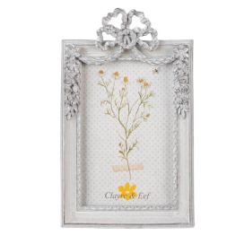 Šedý antik fotorámeček s květy a mašličkou - 13*3*21 cm / 10*15 cm Clayre & Eef LaHome - vintage dekorace