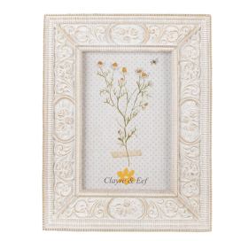 Bílo-zlatý fotorámeček se zdobnými růžemi - 17*2*22 cm / 10*15 cm Clayre & Eef LaHome - vintage dekorace