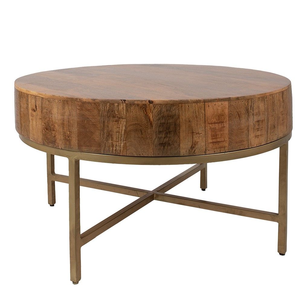 Kulatý dřevěný konferenční stůl kovové bronzové nohy Nico - Ø 81*47 cm Clayre & Eef - LaHome - vintage dekorace