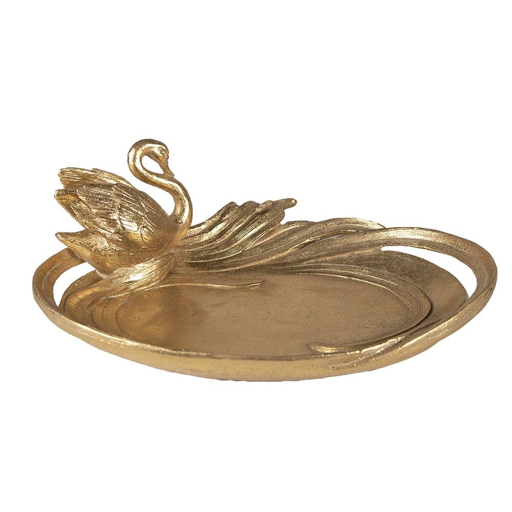 Zlatá antik dekorativní mísa/talíř s labutí Swan - 25*20*9 cm Clayre & Eef - LaHome - vintage dekorace