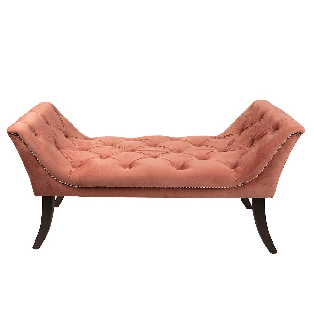 Růžová sametová pohovka / lavice s opěrkami Lounge Sofa - 117*45*63 cm Clayre & Eef - LaHome - vintage dekorace