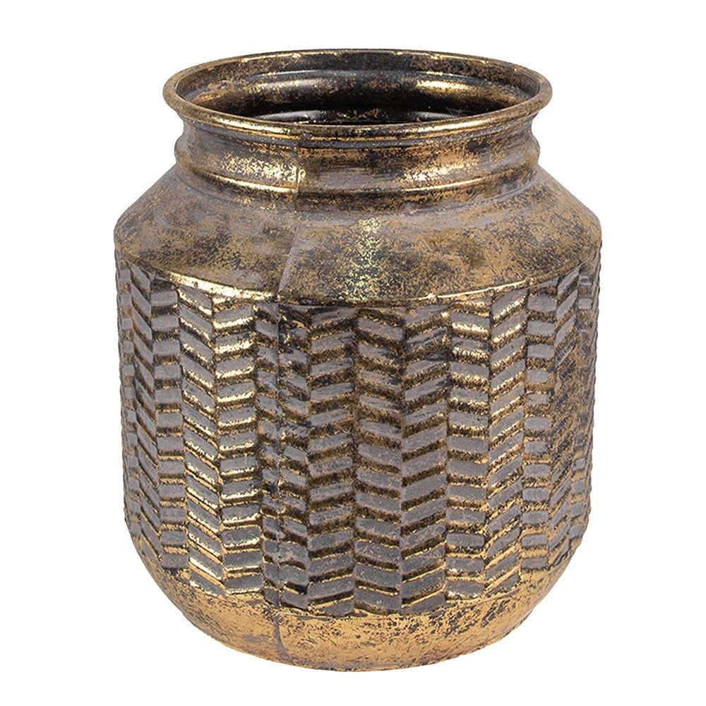 Zlatá antik dekorativní plechová váza - Ø 25*26 cm Clayre & Eef - LaHome - vintage dekorace