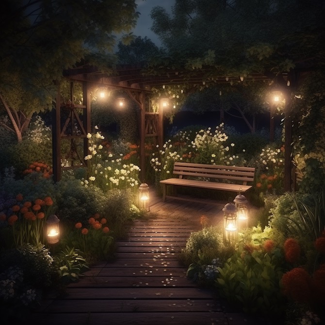 Romantická zahrada s osvětlením - 