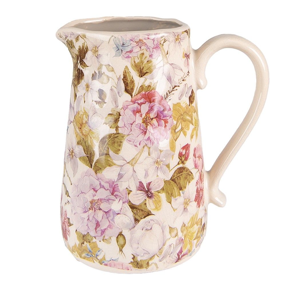Béžový keramický dekorační džbán s květy Lovely Flowers - 20*14*23 cm Clayre & Eef - LaHome - vintage dekorace